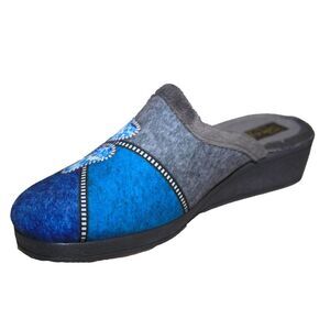 Sleepers Womens/Ladies Kimberly Flower Trim Mule Slippers / Gray/Purple/Blue/Sil